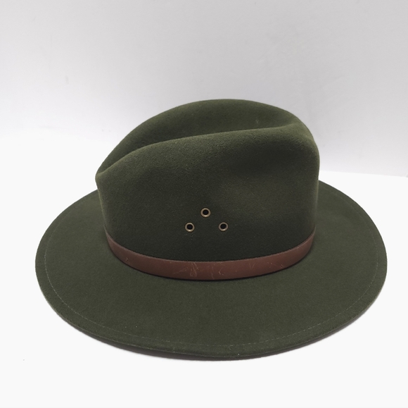 Duluth Trading Wool Felt Crusher Hat Medium Leather Band USA Made Green Fedora - Picture 3 of 14